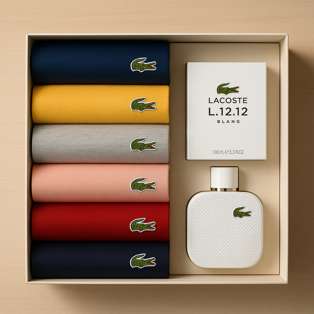 Combo Lacoste Original ✨ ( 5 Camisetas + Loción gratis) Estilo, Elegancia y Frescura en un Solo Paquete
