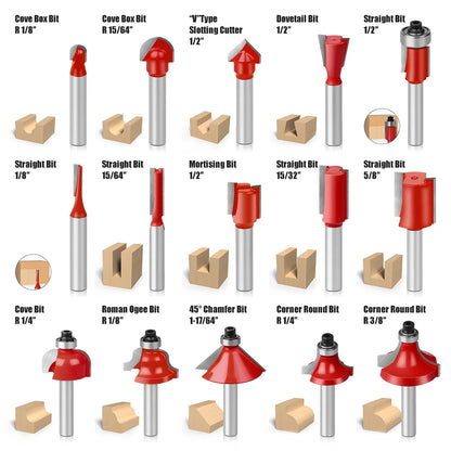 🛠️ Set de 15 piezas de Brocas para Router – Precisión y Versatilidad en tus manos