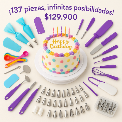 🎂 Kit Repostero de 137 Piezas – ¡Decora, Crea y Sorprende Como una Profesional!