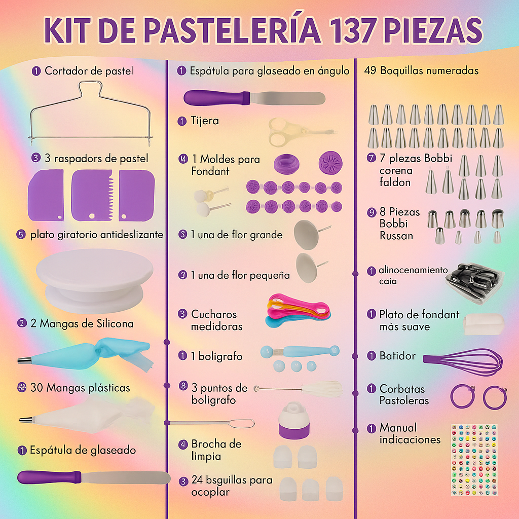🎂 Kit Repostero de 137 Piezas – ¡Decora, Crea y Sorprende Como una Profesional!