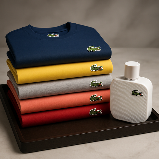 Combo Lacoste Original ✨ ( 5 Camisetas + Loción gratis) Estilo, Elegancia y Frescura en un Solo Paquete