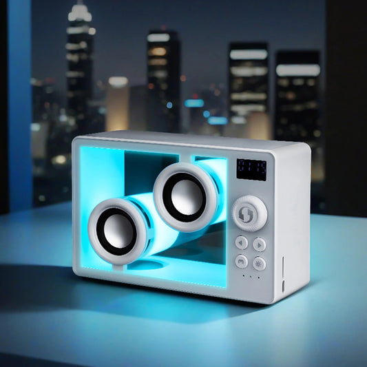 🔊 Mini Parlante Bluetooth “Retro Glow” — Sonido, Estilo y Luz en Uno 💙